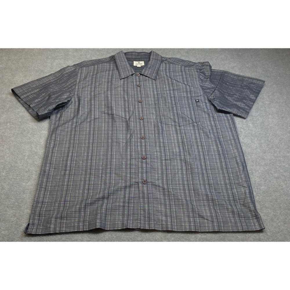 NWT Solitude Button Down Shirt Men Large Grey Plaid Short Sleeve Textured Pocket